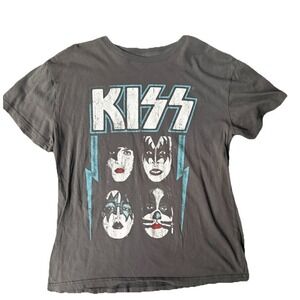 Kiss Graphic T Shirt Mens Medium Gray Cotton Pullover Crew Neck Short Sleeve
